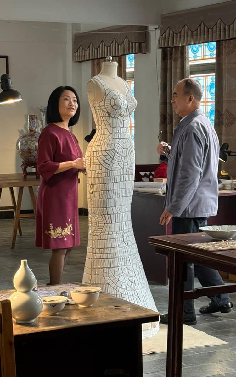 Guo Pei Tan Guanghui 'Glazed Splendor' Guangcai Porcelain Dress UBS Program Art Basel Hong Kong 2025