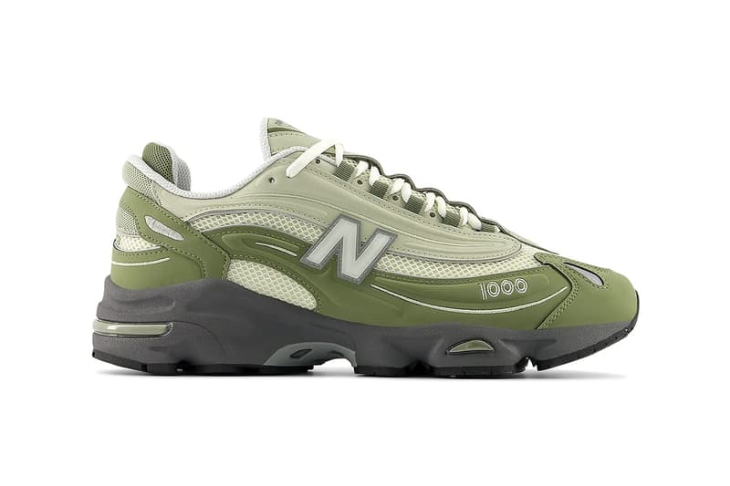 New Balance 1000 Surfaces in "Dark Olivine" nb boston brand green militaristic green shoes sneakers dad shoes chunky retro