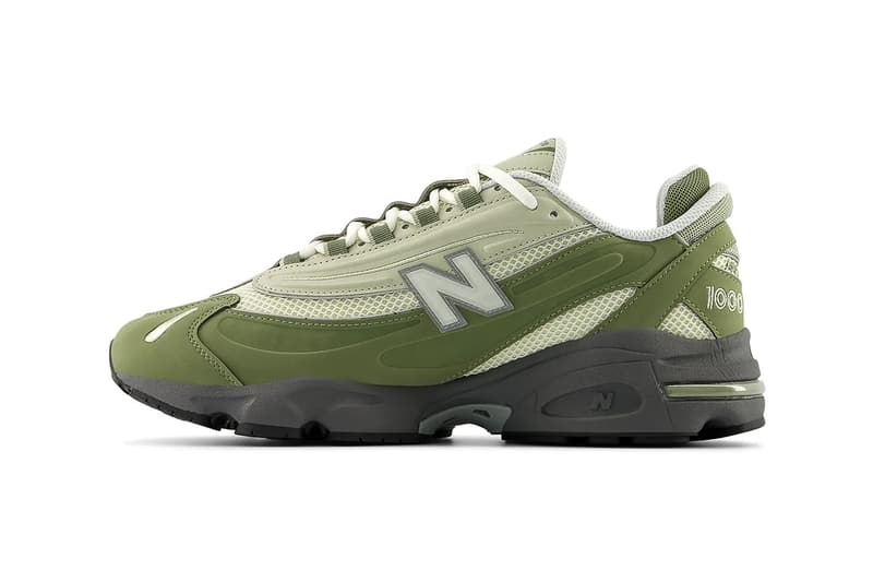 New Balance 1000 Surfaces in "Dark Olivine" nb boston brand green militaristic green shoes sneakers dad shoes chunky retro