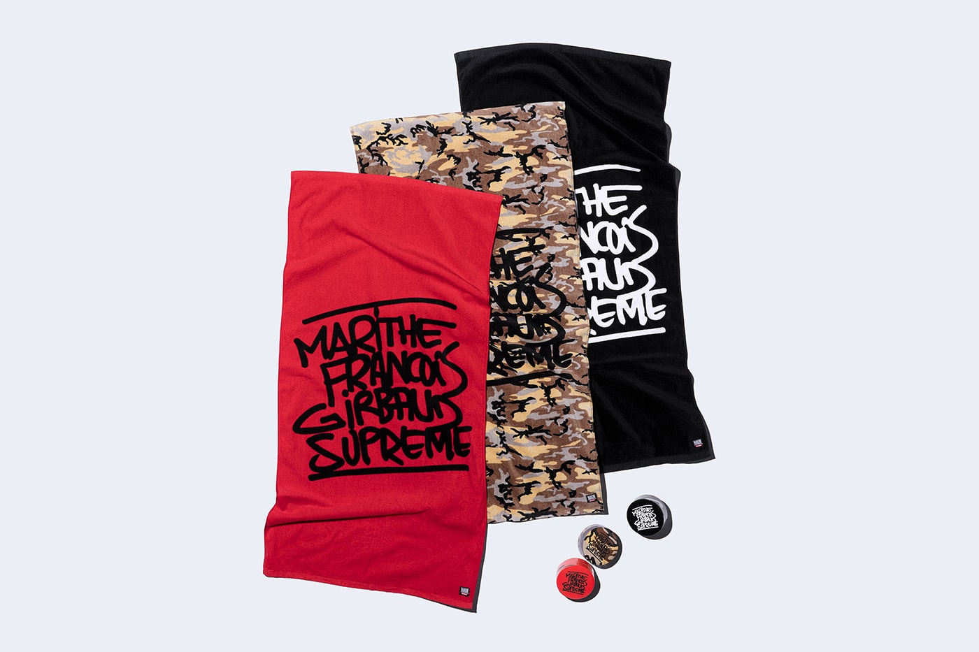 Supreme x Marithé + Françoise Girbaud Spring 2025 Collaboration french fashion house François Girbaud and Marithé Bachellerie western house M+FG   Leather Flight Bomber Jacket, Denim Trucker Jacket, Down Puffer Vest, Hockey Jersey, Hooded Sweatshirt, Leather Cargo Pant, Baggy Jean, Sweatpant, Denim Short, Tee, Camp Cap, Beanie, Tote Bag and Towel