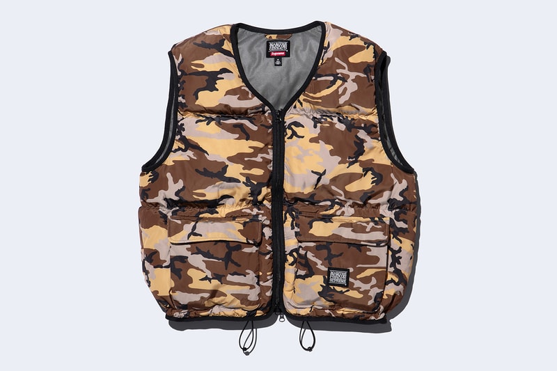 Supreme x Marithé + Françoise Girbaud Spring 2025 Collaboration french fashion house François Girbaud and Marithé Bachellerie western house M+FG   Leather Flight Bomber Jacket, Denim Trucker Jacket, Down Puffer Vest, Hockey Jersey, Hooded Sweatshirt, Leather Cargo Pant, Baggy Jean, Sweatpant, Denim Short, Tee, Camp Cap, Beanie, Tote Bag and Towel