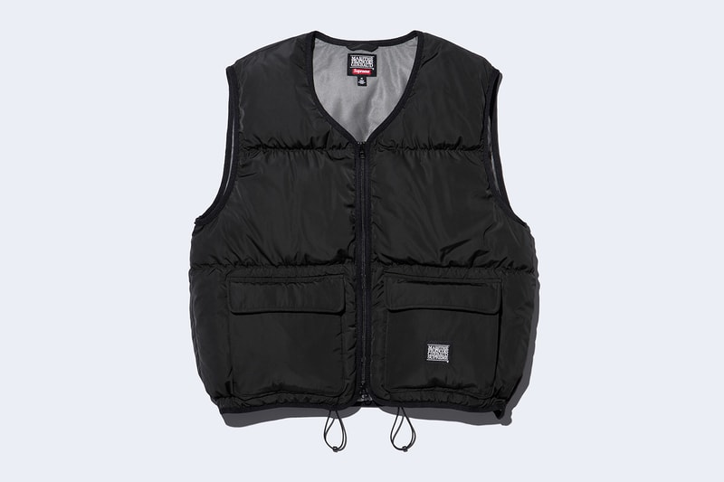 Supreme x Marithé + Françoise Girbaud Spring 2025 Collaboration french fashion house François Girbaud and Marithé Bachellerie western house M+FG   Leather Flight Bomber Jacket, Denim Trucker Jacket, Down Puffer Vest, Hockey Jersey, Hooded Sweatshirt, Leather Cargo Pant, Baggy Jean, Sweatpant, Denim Short, Tee, Camp Cap, Beanie, Tote Bag and Towel