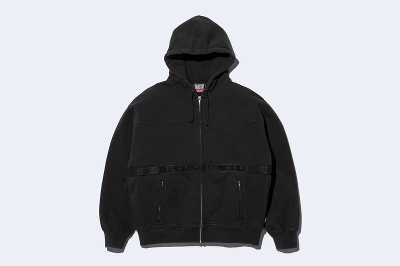 Supreme x Marithé + Françoise Girbaud Spring 2025 Collaboration french fashion house François Girbaud and Marithé Bachellerie western house M+FG   Leather Flight Bomber Jacket, Denim Trucker Jacket, Down Puffer Vest, Hockey Jersey, Hooded Sweatshirt, Leather Cargo Pant, Baggy Jean, Sweatpant, Denim Short, Tee, Camp Cap, Beanie, Tote Bag and Towel