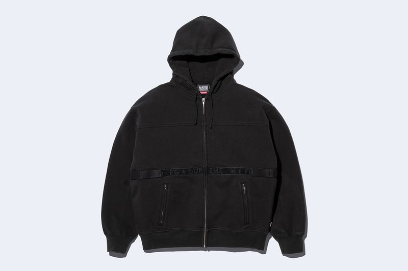 Supreme x Marithé + Françoise Girbaud Spring 2025 Collaboration french fashion house François Girbaud and Marithé Bachellerie western house M+FG   Leather Flight Bomber Jacket, Denim Trucker Jacket, Down Puffer Vest, Hockey Jersey, Hooded Sweatshirt, Leather Cargo Pant, Baggy Jean, Sweatpant, Denim Short, Tee, Camp Cap, Beanie, Tote Bag and Towel