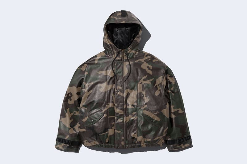 Supreme x Marithé + Françoise Girbaud Spring 2025 Collaboration french fashion house François Girbaud and Marithé Bachellerie western house M+FG   Leather Flight Bomber Jacket, Denim Trucker Jacket, Down Puffer Vest, Hockey Jersey, Hooded Sweatshirt, Leather Cargo Pant, Baggy Jean, Sweatpant, Denim Short, Tee, Camp Cap, Beanie, Tote Bag and Towel