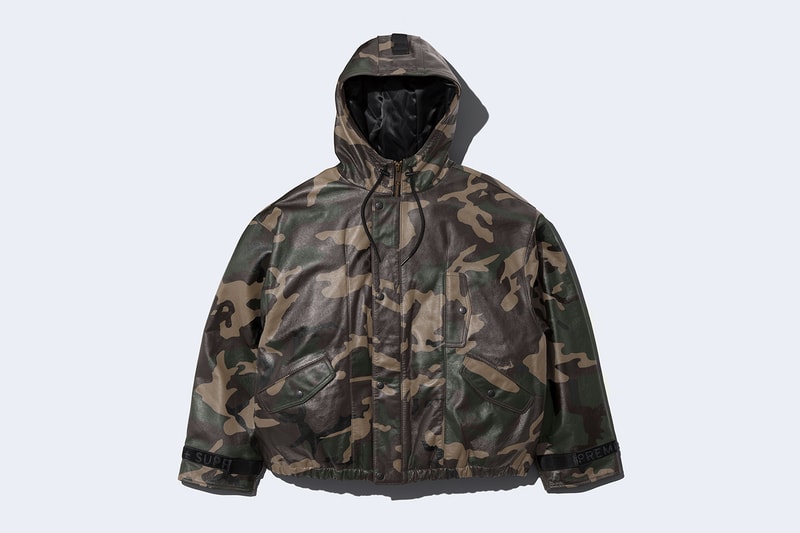 Supreme x Marithé + Françoise Girbaud Spring 2025 Collaboration french fashion house François Girbaud and Marithé Bachellerie western house M+FG   Leather Flight Bomber Jacket, Denim Trucker Jacket, Down Puffer Vest, Hockey Jersey, Hooded Sweatshirt, Leather Cargo Pant, Baggy Jean, Sweatpant, Denim Short, Tee, Camp Cap, Beanie, Tote Bag and Towel