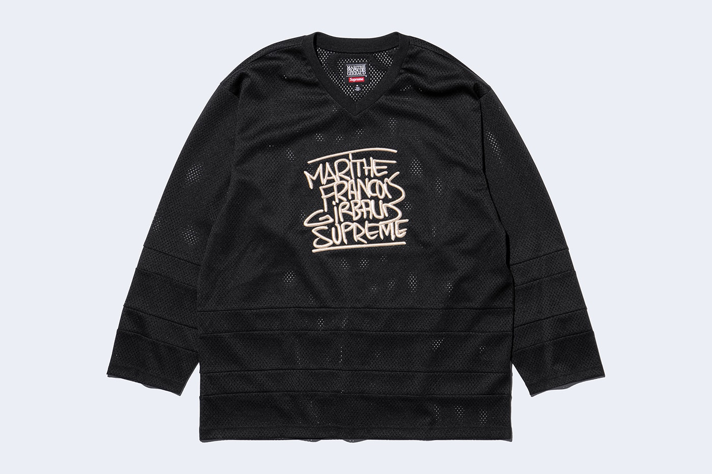 Supreme x Marithé + Françoise Girbaud Spring 2025 Collaboration french fashion house François Girbaud and Marithé Bachellerie western house M+FG   Leather Flight Bomber Jacket, Denim Trucker Jacket, Down Puffer Vest, Hockey Jersey, Hooded Sweatshirt, Leather Cargo Pant, Baggy Jean, Sweatpant, Denim Short, Tee, Camp Cap, Beanie, Tote Bag and Towel