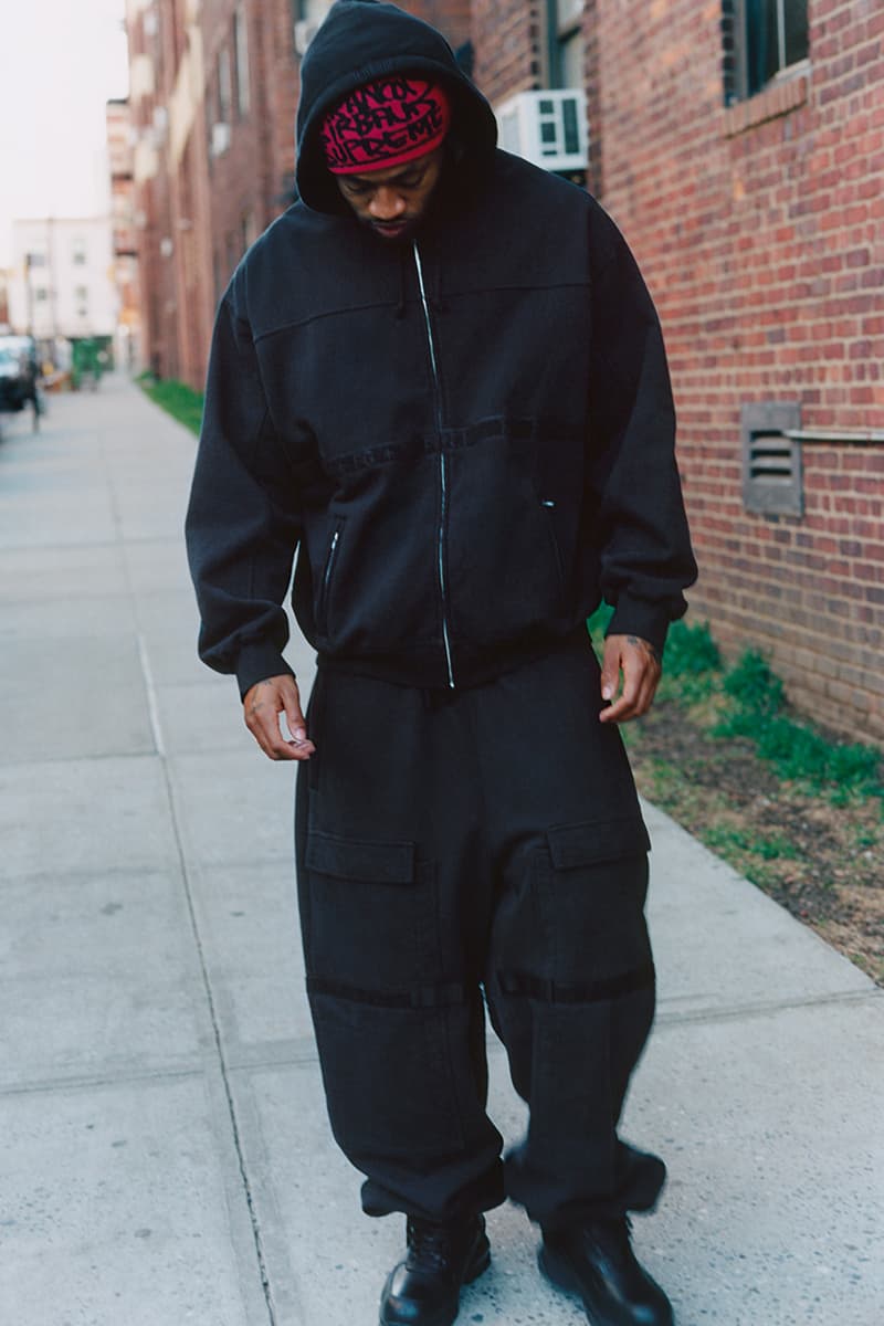 Supreme x Marithé + Françoise Girbaud Spring 2025 Collaboration french fashion house François Girbaud and Marithé Bachellerie western house M+FG   Leather Flight Bomber Jacket, Denim Trucker Jacket, Down Puffer Vest, Hockey Jersey, Hooded Sweatshirt, Leather Cargo Pant, Baggy Jean, Sweatpant, Denim Short, Tee, Camp Cap, Beanie, Tote Bag and Towel