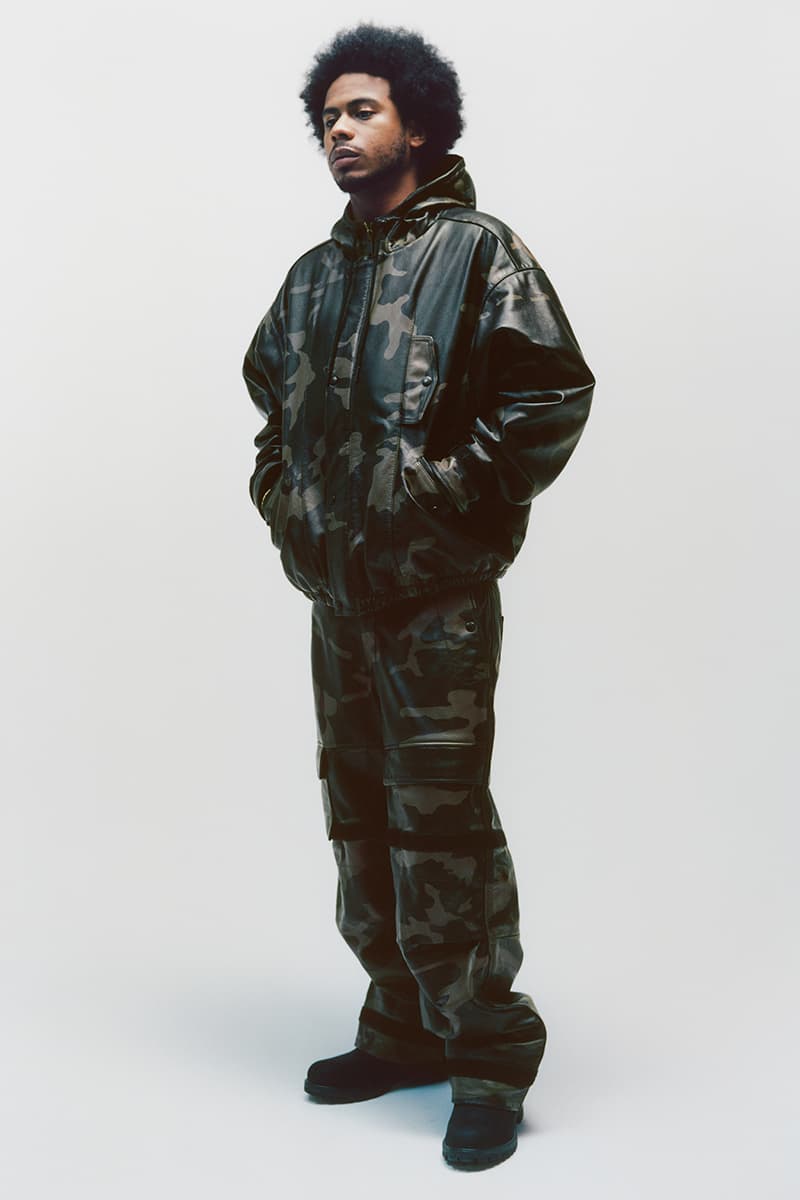Supreme x Marithé + Françoise Girbaud Spring 2025 Collaboration french fashion house François Girbaud and Marithé Bachellerie western house M+FG   Leather Flight Bomber Jacket, Denim Trucker Jacket, Down Puffer Vest, Hockey Jersey, Hooded Sweatshirt, Leather Cargo Pant, Baggy Jean, Sweatpant, Denim Short, Tee, Camp Cap, Beanie, Tote Bag and Towel