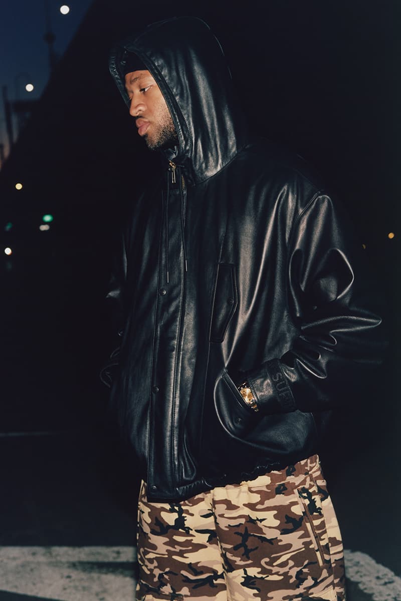 Supreme x Marithé + Françoise Girbaud Spring 2025 Collaboration french fashion house François Girbaud and Marithé Bachellerie western house M+FG   Leather Flight Bomber Jacket, Denim Trucker Jacket, Down Puffer Vest, Hockey Jersey, Hooded Sweatshirt, Leather Cargo Pant, Baggy Jean, Sweatpant, Denim Short, Tee, Camp Cap, Beanie, Tote Bag and Towel