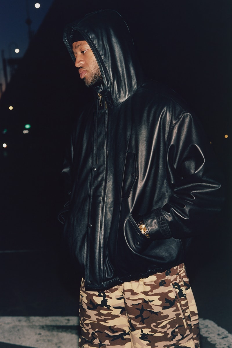 Supreme x Marithé + Françoise Girbaud Spring 2025 Collaboration french fashion house François Girbaud and Marithé Bachellerie western house M+FG   Leather Flight Bomber Jacket, Denim Trucker Jacket, Down Puffer Vest, Hockey Jersey, Hooded Sweatshirt, Leather Cargo Pant, Baggy Jean, Sweatpant, Denim Short, Tee, Camp Cap, Beanie, Tote Bag and Towel