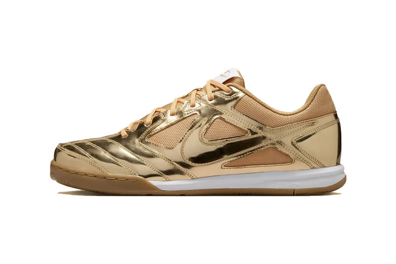 Nike Gato “Liquid Gold” IB3566-700 Release Info Metallic Gold/White-Gum Light Brown summer 2025 gold mesh gum outsole flat soled swoosh sneaker footwear