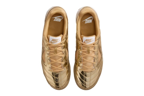 Nike Gato “Liquid Gold” IB3566-700 Release Info  Metallic Gold/White-Gum Light Brown summer 2025 gold mesh gum outsole flat soled swoosh sneaker footwear