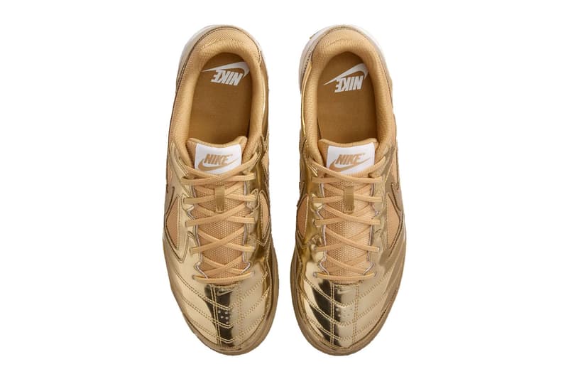 Nike Gato “Liquid Gold” IB3566-700 Release Info Metallic Gold/White-Gum Light Brown summer 2025 gold mesh gum outsole flat soled swoosh sneaker footwear