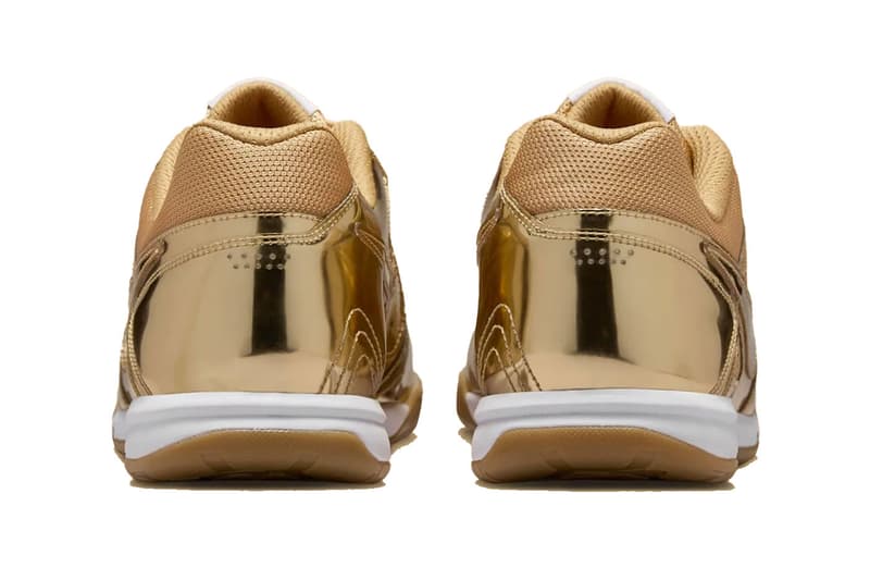 Nike Gato “Liquid Gold” IB3566-700 Release Info Metallic Gold/White-Gum Light Brown summer 2025 gold mesh gum outsole flat soled swoosh sneaker footwear