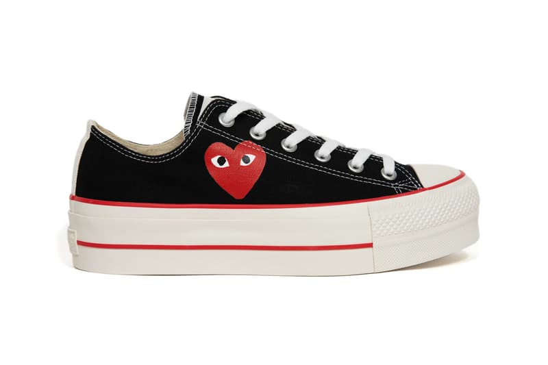 play comme des garcons converse with the hearts chuck taylor all star platform white black red official release date info photos price store list buying guide