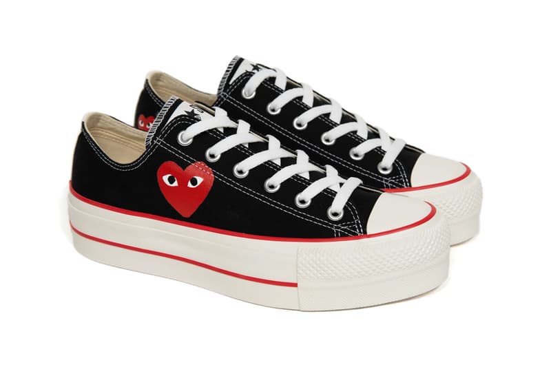 play comme des garcons converse with the hearts chuck taylor all star platform white black red official release date info photos price store list buying guide