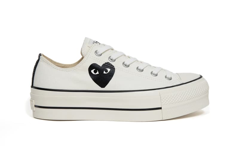 play comme des garcons converse with the hearts chuck taylor all star platform white black red official release date info photos price store list buying guide