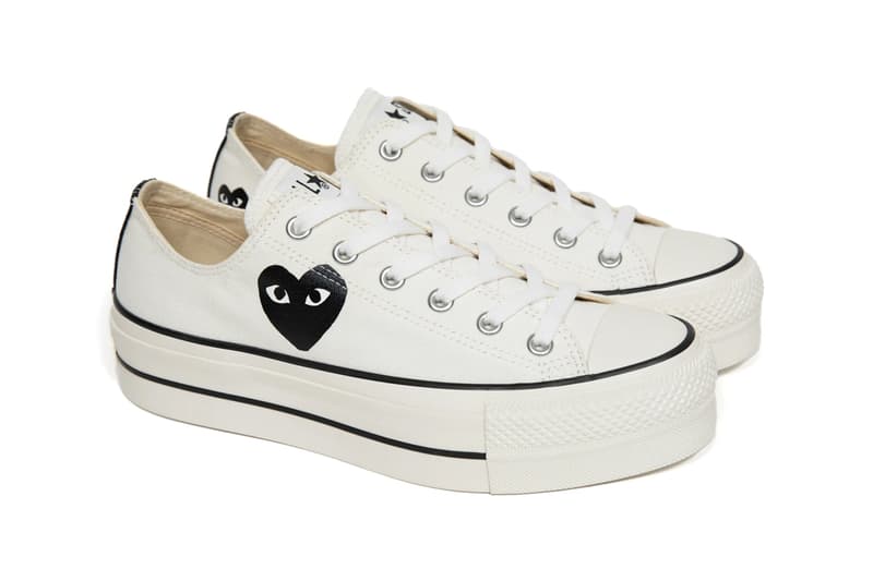 play comme des garcons converse with the hearts chuck taylor all star platform white black red official release date info photos price store list buying guide