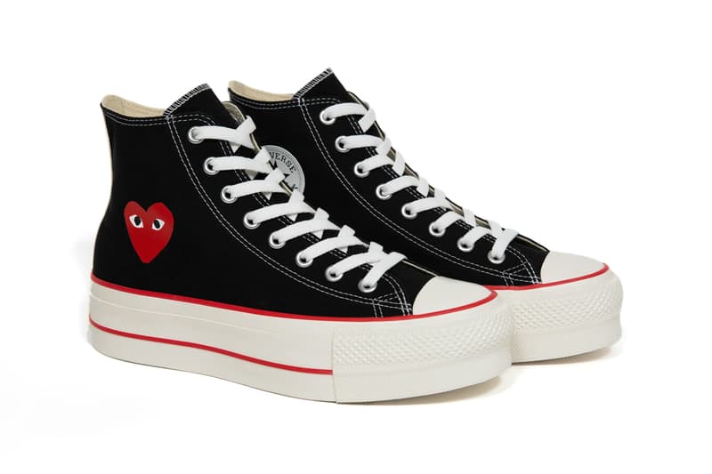 play comme des garcons converse with the hearts chuck taylor all star platform white black red official release date info photos price store list buying guide
