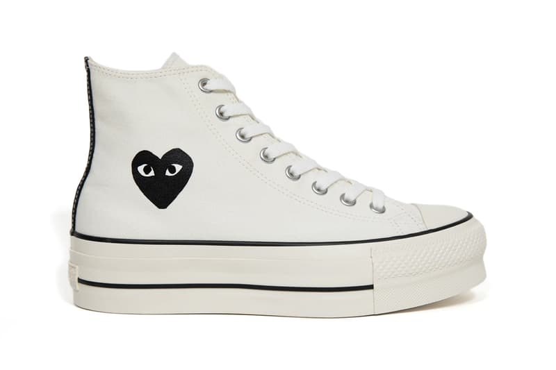 play comme des garcons converse with the hearts chuck taylor all star platform white black red official release date info photos price store list buying guide