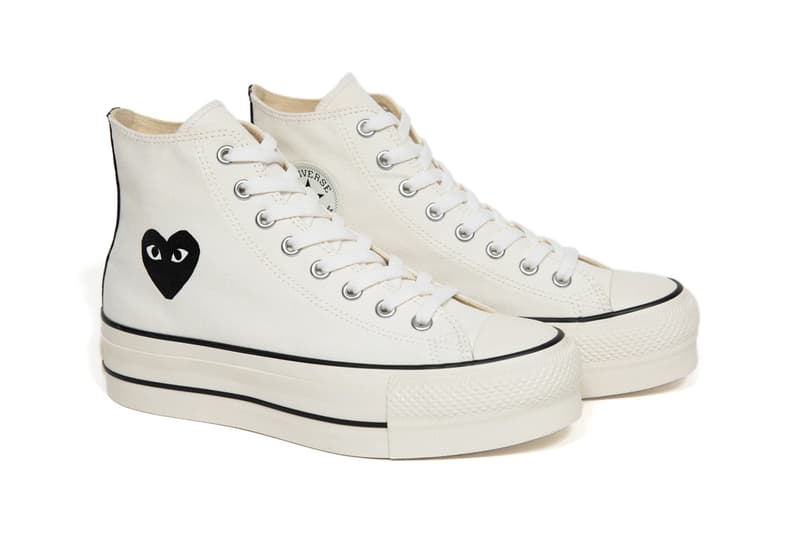 play comme des garcons converse with the hearts chuck taylor all star platform white black red official release date info photos price store list buying guide