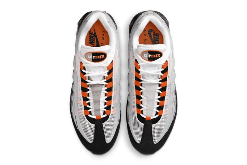 Nike Air Max 95 OG Surfaces in "Bright Mandarin" White/Bright Mandarin-Wolf Grey HM4740-005 neon swoosh
