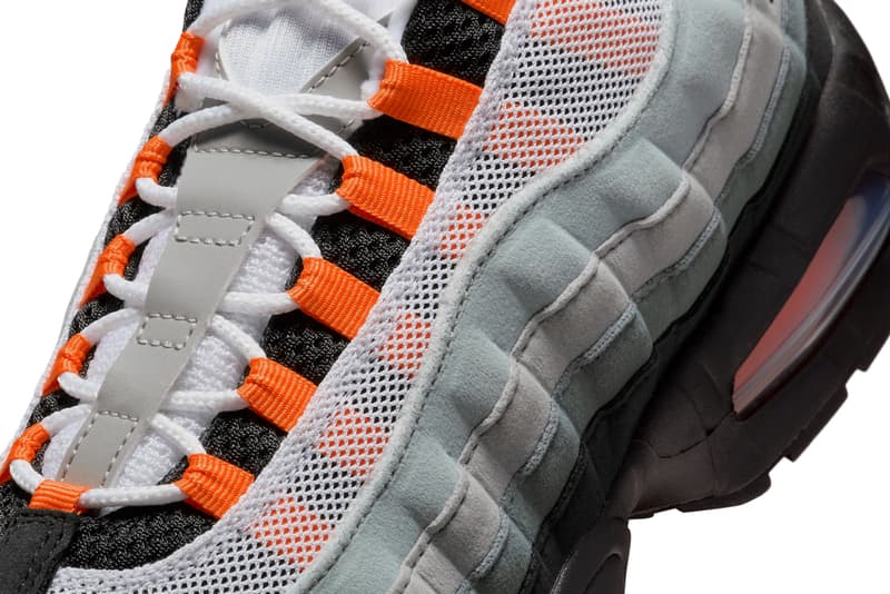 Nike Air Max 95 OG Surfaces in "Bright Mandarin" White/Bright Mandarin-Wolf Grey HM4740-005 neon swoosh