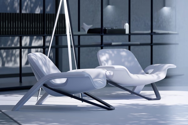 Felix Godard "Psukhe" Milan Design Week Debut furniture arm chair LABÒ Cultural Experience Blue Episteme Nous White sci-fi novel PsukheteleInfo