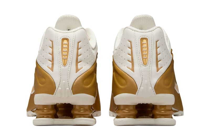 Nike Shox R4 "Metallic Gold" Soft Pearl/Metallic Gold AR3565-010 futuristic martine rose swoosh white gold