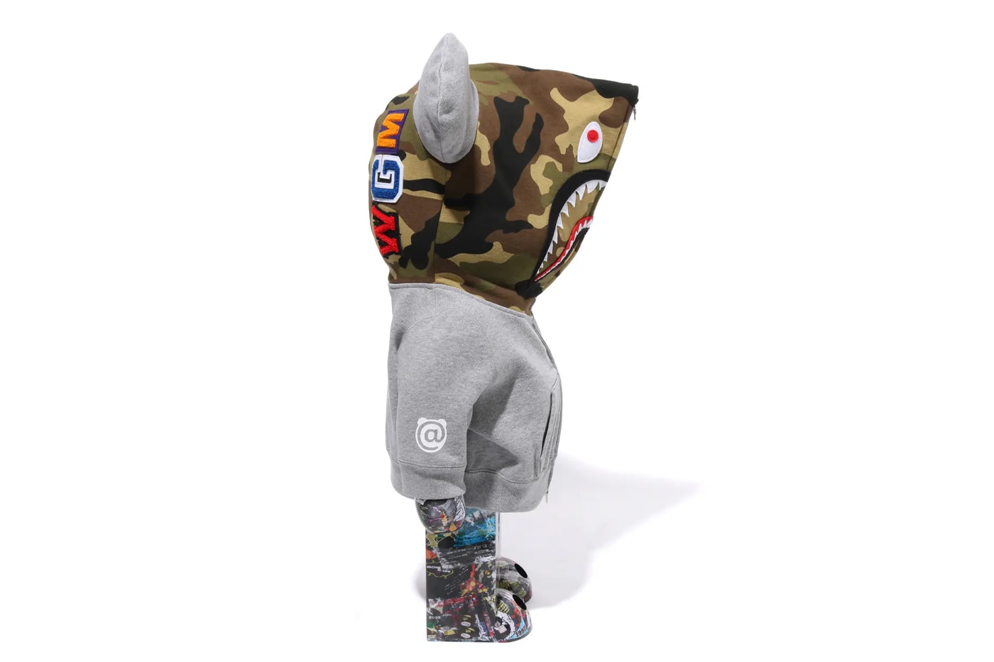 BAPE Releases BE@RBRICK "LEGACY CAMO SHARK" Collection medicom toy on going collaboration flyer pattern shark hoodie