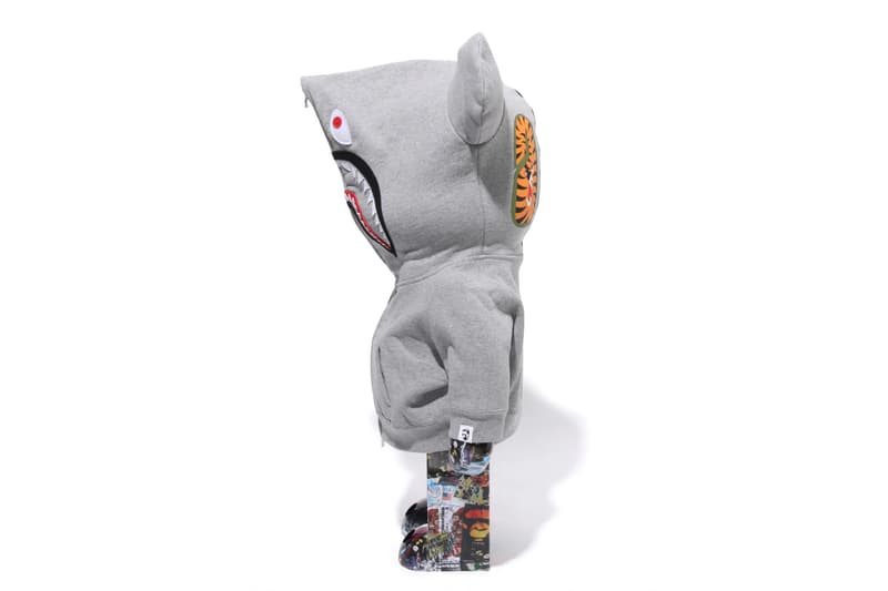 BAPE Releases BE@RBRICK "LEGACY CAMO SHARK" Collection medicom toy on going collaboration flyer pattern shark hoodie