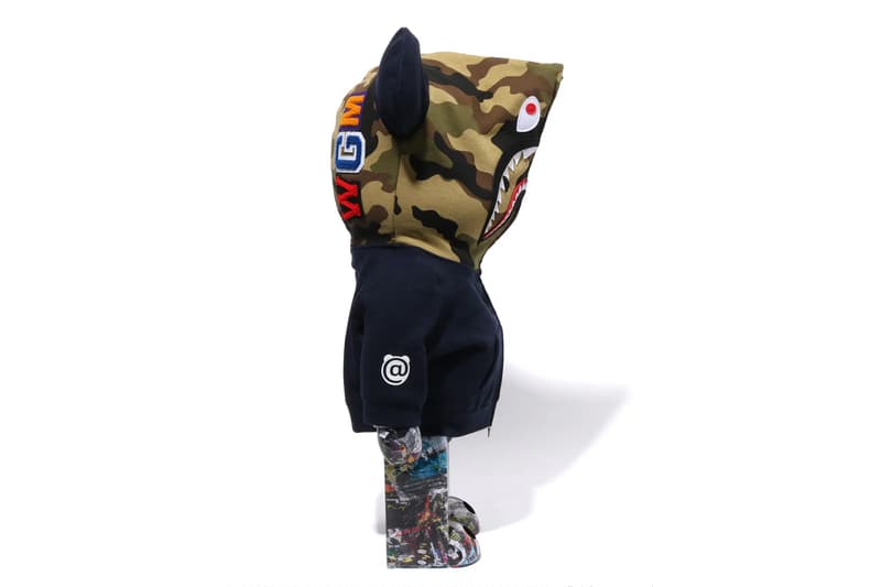 BAPE Releases BE@RBRICK "LEGACY CAMO SHARK" Collection medicom toy on going collaboration flyer pattern shark hoodie