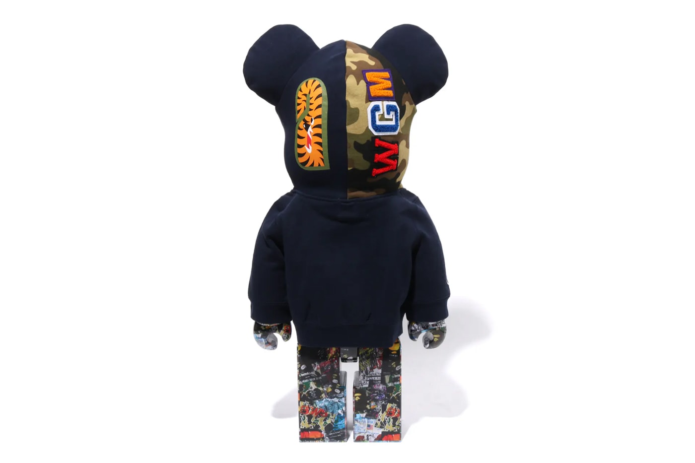 BAPE Releases BE@RBRICK "LEGACY CAMO SHARK" Collection medicom toy on going collaboration flyer pattern shark hoodie