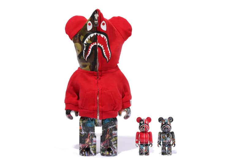 BAPE Releases BE@RBRICK "LEGACY CAMO SHARK" Collection medicom toy on going collaboration flyer pattern shark hoodie