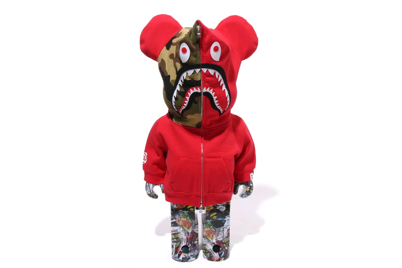 BAPE Releases BE@RBRICK "LEGACY CAMO SHARK" Collection medicom toy on going collaboration flyer pattern shark hoodie
