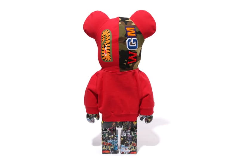 BAPE Releases BE@RBRICK "LEGACY CAMO SHARK" Collection medicom toy on going collaboration flyer pattern shark hoodie