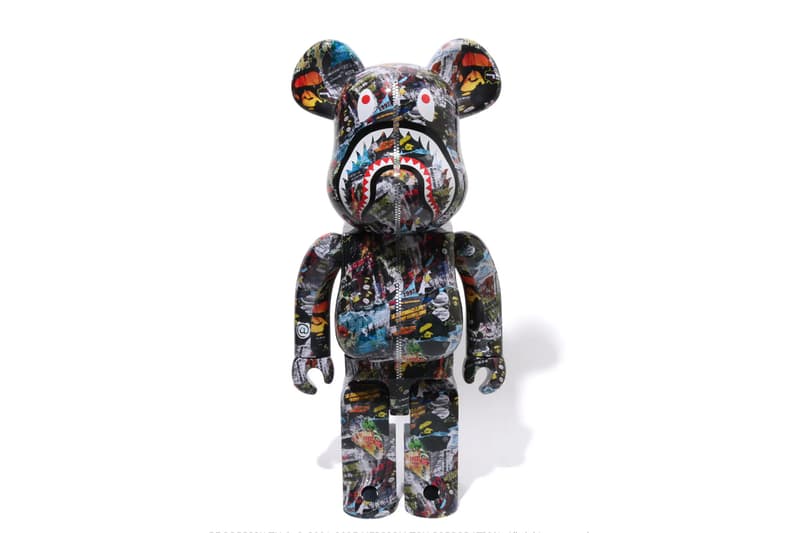 BAPE Releases BE@RBRICK "LEGACY CAMO SHARK" Collection medicom toy on going collaboration flyer pattern shark hoodie