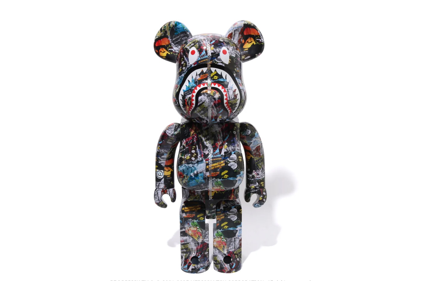 BAPE Releases BE@RBRICK "LEGACY CAMO SHARK" Collection medicom toy on going collaboration flyer pattern shark hoodie
