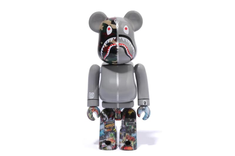 BAPE Releases BE@RBRICK "LEGACY CAMO SHARK" Collection medicom toy on going collaboration flyer pattern shark hoodie