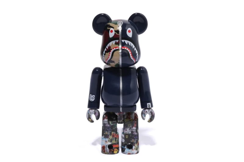 BAPE Releases BE@RBRICK "LEGACY CAMO SHARK" Collection medicom toy on going collaboration flyer pattern shark hoodie