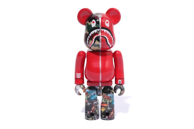 BAPE Releases BE@RBRICK "LEGACY CAMO SHARK" Collection medicom toy on going collaboration flyer pattern shark hoodie
