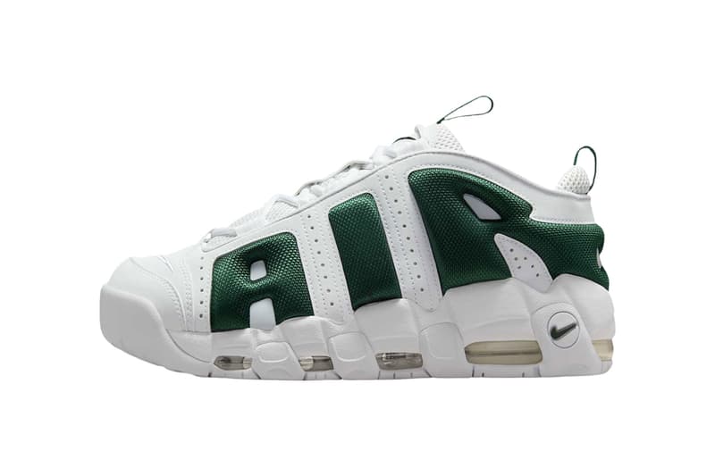 Official Look at the Nike Air More Uptempo Low "White/Green" FZ3055-102 celtics colorway basketball low top shoes bubble air lettering swoosh