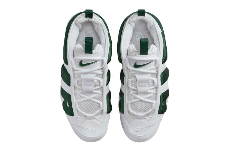 Official Look at the Nike Air More Uptempo Low "White/Green" FZ3055-102 celtics colorway basketball low top shoes bubble air lettering swoosh
