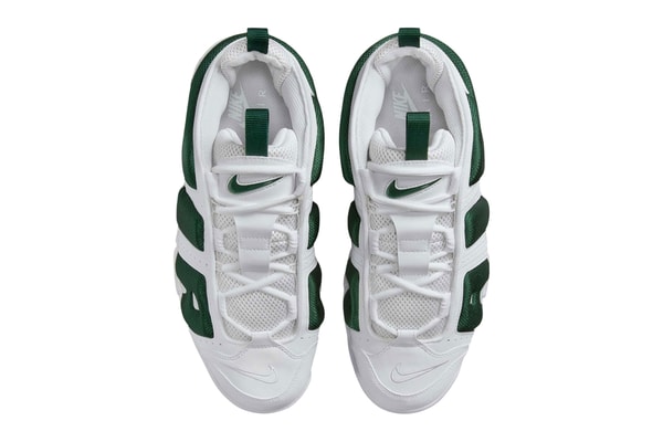 Official Look at the Nike Air More Uptempo Low "White/Green" FZ3055-102 celtics colorway basketball low top shoes bubble air lettering swoosh