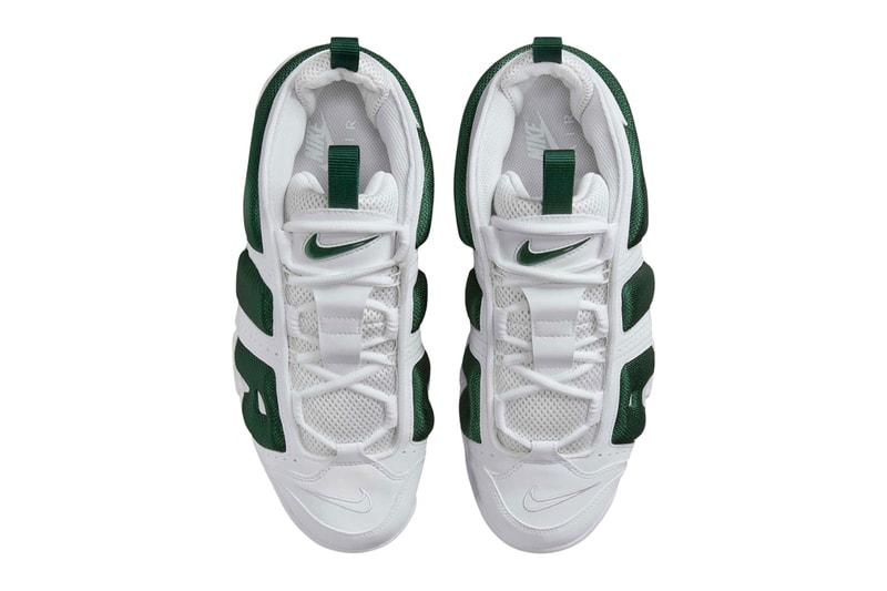Official Look at the Nike Air More Uptempo Low "White/Green" FZ3055-102 celtics colorway basketball low top shoes bubble air lettering swoosh