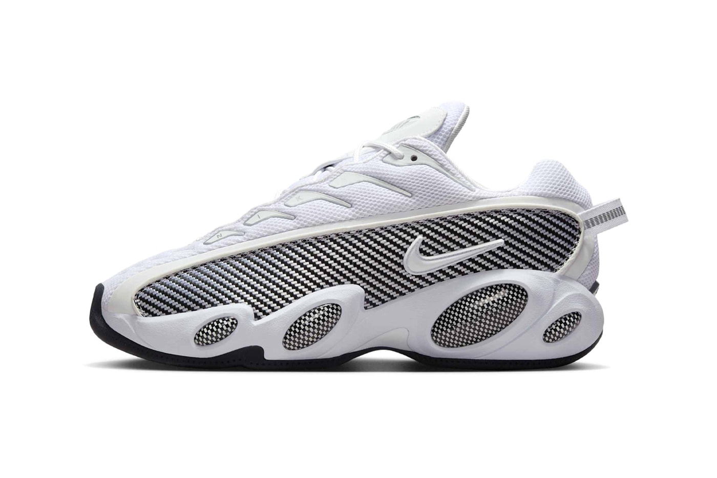 Drake's Nike NOCTA Glide Surfaces in a Minimalist "White/Black" release info zoom flight 95 inspired sneaker white and black university gold DM0879-101
