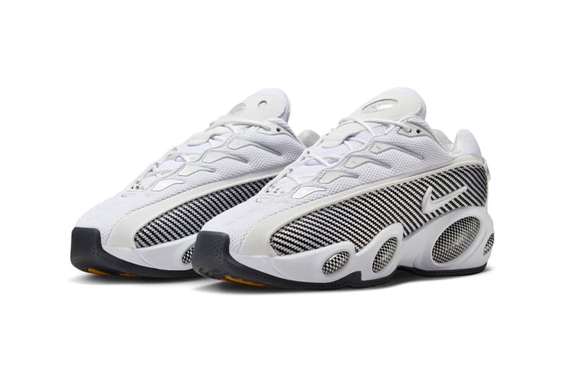 Drake's Nike NOCTA Glide Surfaces in a Minimalist "White/Black" release info zoom flight 95 inspired sneaker white and black university gold DM0879-101