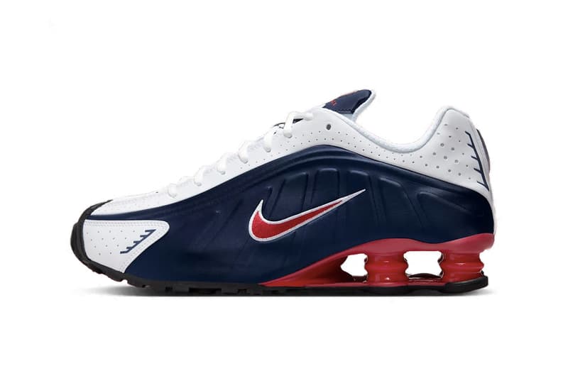Nike Shox R4 "USA" Returns Just in Time for July 4th Celebrations HQ1988-400 swoosh futuristic blue white varsity red