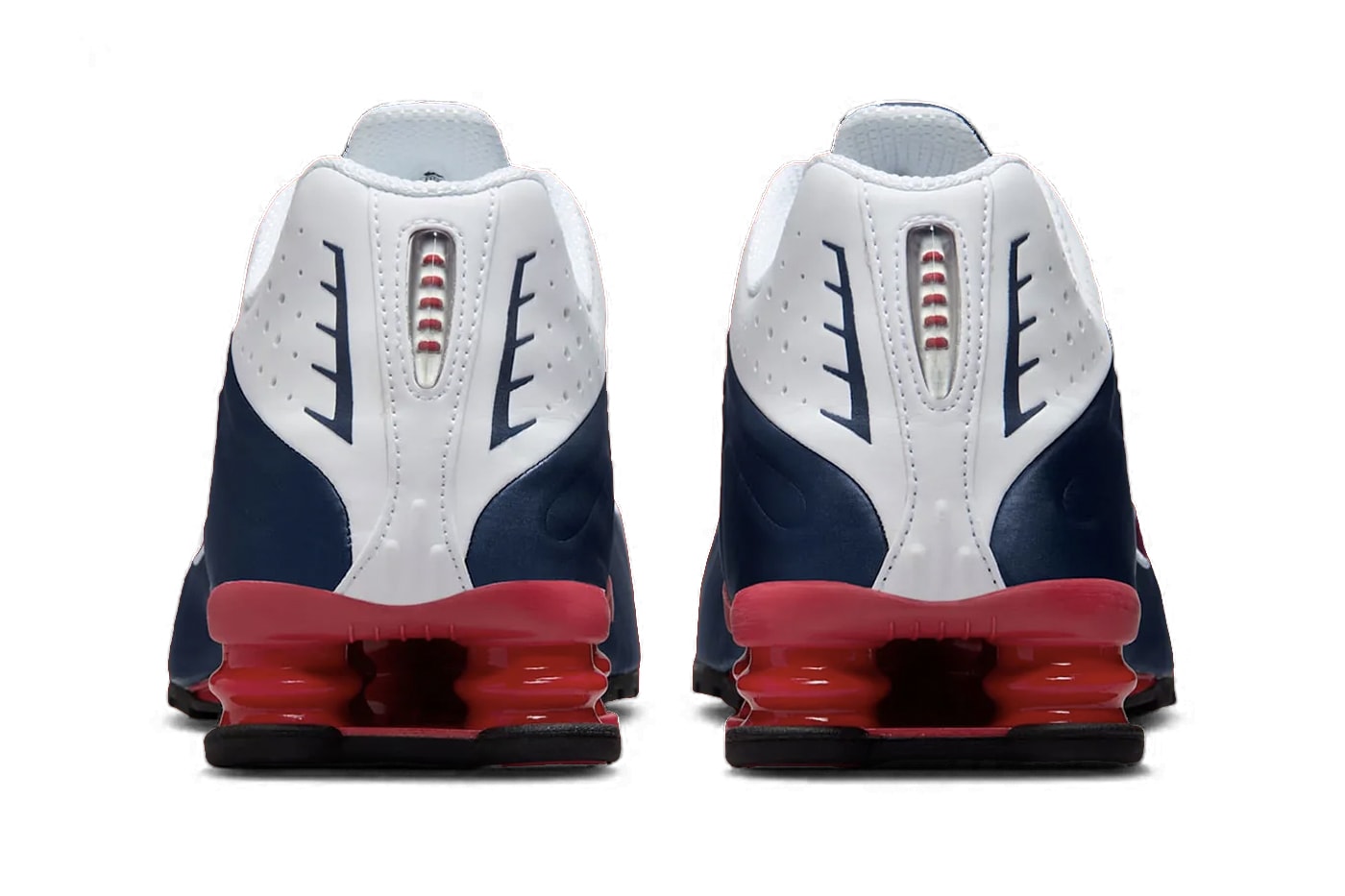 Nike Shox R4 "USA" Returns Just in Time for July 4th Celebrations HQ1988-400 swoosh futuristic blue white varsity red
